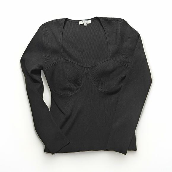 Madewell Sweaters - Madewell Black Rib-Knit Viscose Blend Square Neck Pullover Sweater XL (F18)